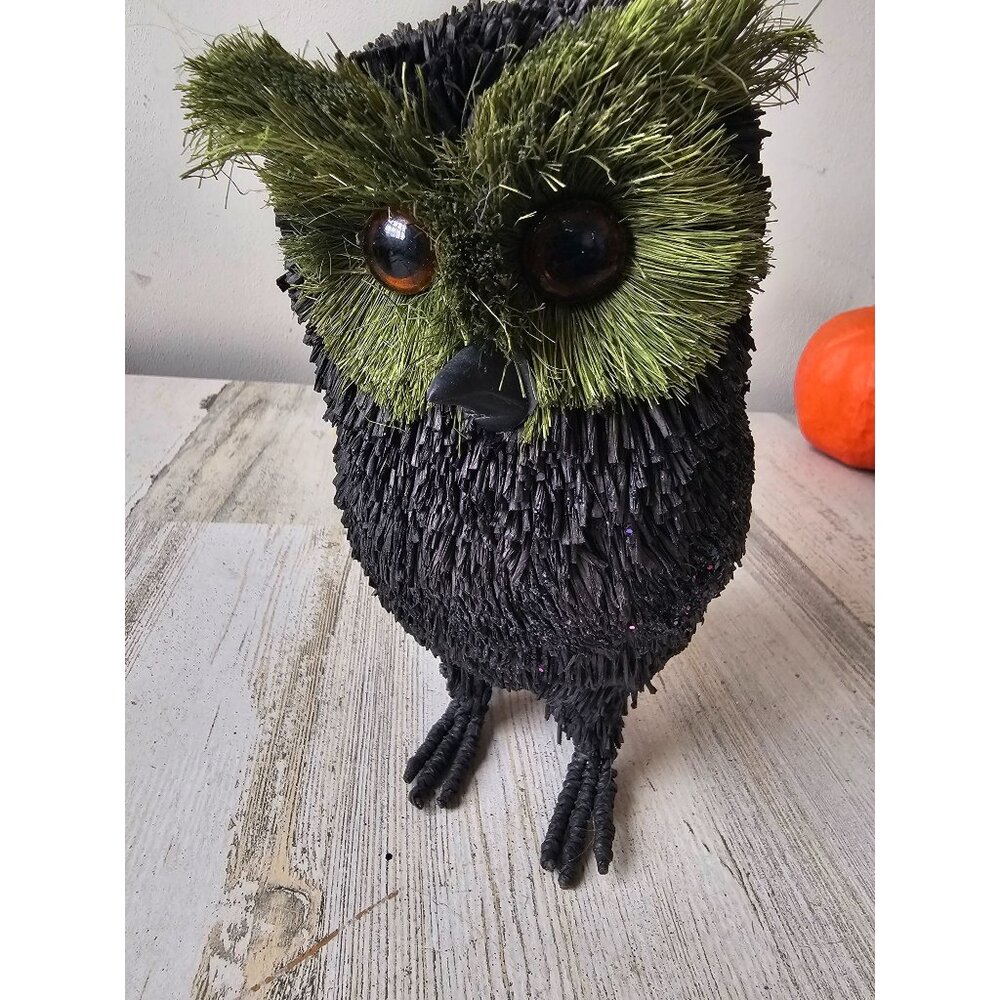 Black glitter bottle brush sisal owl‎ bird Halloween decor sparkle life-size